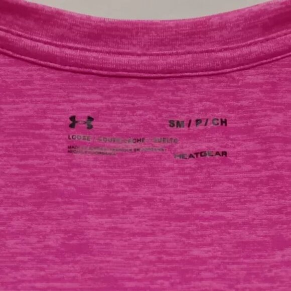 Under Armour UA Heatgear Women's Small Loose Fit Short Sleeve V-Neck Tee Pink - Picture 4 of 5